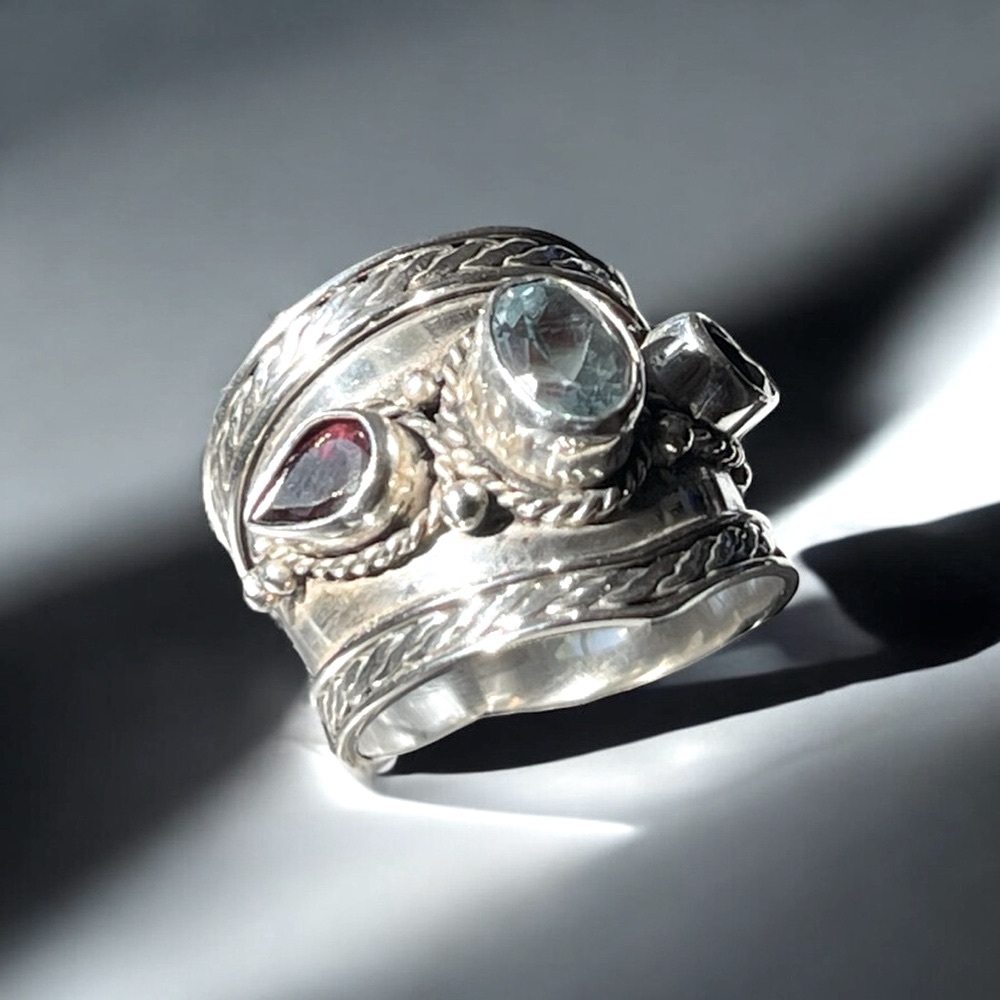 Blue Topaz 925 Sterling Silver Handmade Artisan Silver Ring 
Size 5